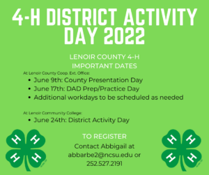 4-H District Activity Day 2022 poster