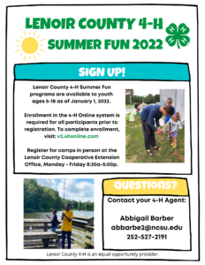 Cover photo for Lenoir County 4-H Summer Fun 2022