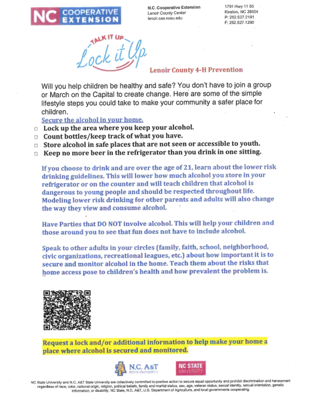 Please take a moment to read this information regarding the Talk it Up, Lock it Up program. Keep yourself, your family, your friends, and your children safe from unsupervised alcohol and medicines........LOCK IT UP! There are resources available with in this article to help you keep everyone in your home safe.